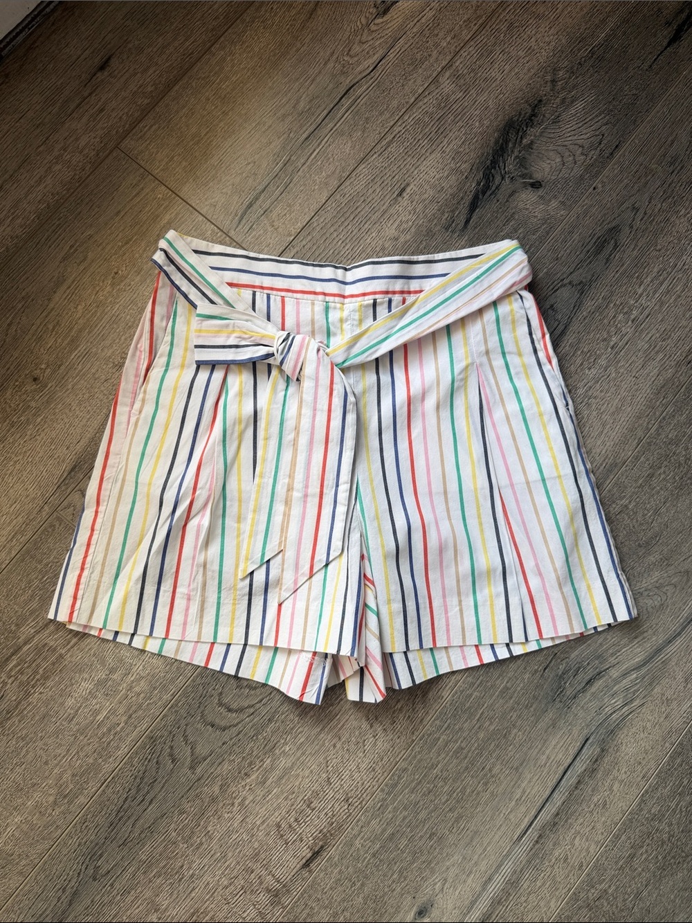 J. Crew White Multicolor Striped Tie-Waist Bermuda Shorts